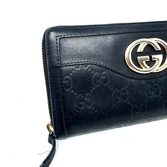 Gucci GG Guccissima Monogram Black Leather Zip Around Wallet with Double G Logo - Picture 3 of 11